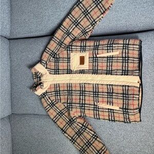 Burberry Plaid Puffer Jacket in Beige and Red